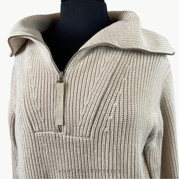 Lou & Grey Loft Women’s Zip Neck Knit 100% Cotton Sweater Sz Medium, Ivory - Picture 3 of 11